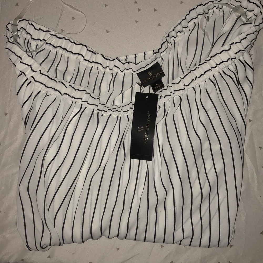 WORTHINGTON Black & White Off the Shoulder Top - Picture 1 of 5